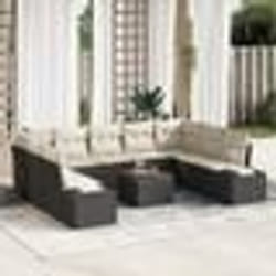 vidaXL Canapé de jardin 10 pièces avec coussins en poly rotin noir et acacia
