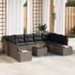 vidaXL Set de canapés de jardin 10 pièces avec des coussins gris en poly rotin et acacia.