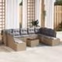 vidaXL Set de jardin 10 pièces avec coussins en poly rotin beige et acacia