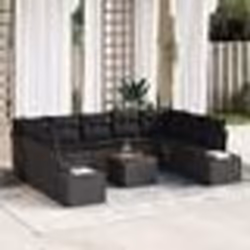 vidaXL Set de canapé de jardin 10 pièces avec coussins en poly rotin noir et acacia