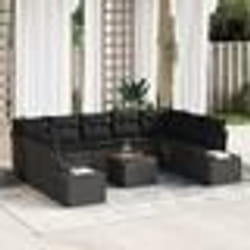 vidaXL Set de canapé de jardin 10 pièces avec coussins en poly rotin noir et acacia