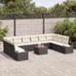 vidaXL Ensemble de canapé de jardin 11 pièces avec coussins, Noir, poly rotin, acacia