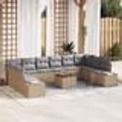 vidaXL Canapé de Jardin 11 Pièces avec Coussins Beiges en Poly Rattan et Acacia