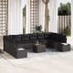 vidaXL Ensemble de 11 Canapés de Jardin en Rattan Poly Noir et Acacia