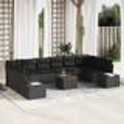 vidaXL Ensemble de 11 Canapés de Jardin en Rattan Poly Noir et Acacia