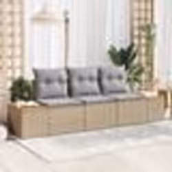 vidaXL Ensemble de Canapé de Jardin 3 Pièces avec Coussins Beige Poly Rattan Acacia