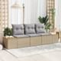 vidaXL Ensemble de Canapé de Jardin 3 Pièces avec Coussins Beige Poly Rattan Acacia