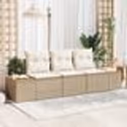 vidaXL Ensemble de Canapé de Jardin de 3 Pièces avec Coussins Beige Rattan Poly Acacia