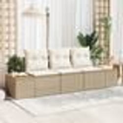vidaXL Ensemble de Canapé de Jardin de 3 Pièces avec Coussins Beige Rattan Poly Acacia