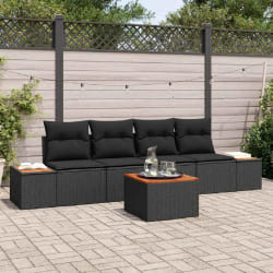 vidaXL Ensemble de canapé de jardin avec coussin 5 pcs Noir Poly rotin