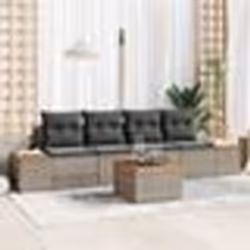 vidaXL Ensemble de Canapés de Jardin 5 Pièces avec Coussins Gris en Poly Rattan et Acacia