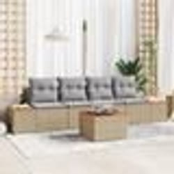 vidaXL Canapés de jardin 5 pièces avec coussins beiges en poly rattan et acacia.