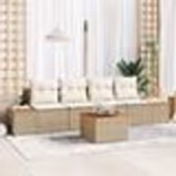 vidaXL Ensemble de Salon de Jardin 5 Pièces avec Coussins Beige en Poly Rattan et Acacia