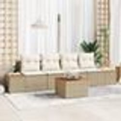 vidaXL Ensemble de Salon de Jardin 5 Pièces avec Coussins Beige en Poly Rattan et Acacia