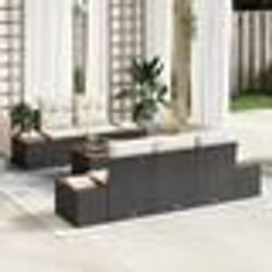 vidaXL Ensemble de 6 pièces de canapé de jardin avec des coussins en rotin noir et en acacia