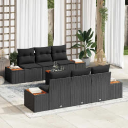 vidaXL Ensemble de canapé de jardin avec coussin 7 pcs Noir Poly rotin