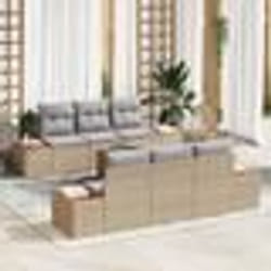 vidaXL Canapé de jardin 7 pièces avec coussins beige en poly rotin et acacia