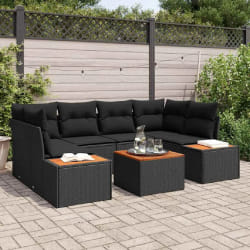 vidaXL Ensemble de canapé de jardin avec coussin 7 pcs Noir Poly rotin