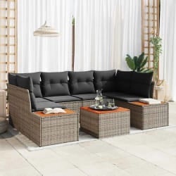 vidaXL Canapé de jardin 7 places avec coussins Gris Poly Rattan Acacia
