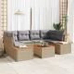 vidaXL Ensemble de canapés de jardin 7 pièces avec coussins beige en poly rattan et acacia