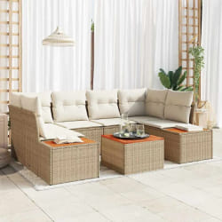 vidaXL Canapé de jardin 7 pièces avec coussins, rotin polyéthylène beige et acacia