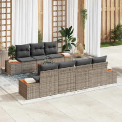 vidaXL Canapé de jardin 8 pièces avec coussins gris en poly rotin et acacia