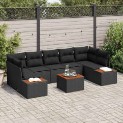 vidaXL Ensemble de canapé de jardin avec coussin 8 pcs Noir Poly rotin