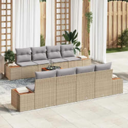 vidaXL Canapé de jardin 9 pièces, coussins en polyrotin beige et acacia.