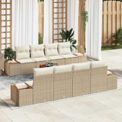 vidaXL Ensemble de canapés de jardin 9 pièces avec coussins en poly rotin beige et en acacia.