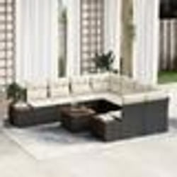 vidaXL Salon de Jardin 9 Pièces Avec Coussins en Rattan Synthétique Noir et Acacia