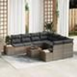 vidaXL Canap'de Jardin 9 Pièces Avec Coussins Gris Poly Rattan Acacia