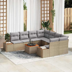 vidaXL Ensemble de Canapé de Jardin 9 Pièces avec Coussins Beige en Rattan Synthétique Acacia