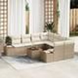 vidaXL Ensemble de canapés de jardin 9 pièces avec coussins beiges en poly rotin acacia