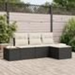 vidaXL Ensemble de canapés de jardin 4 pièces avec coussins Noir Poly Rattan Acacia