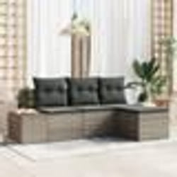 vidaXL Ensemble de Canapé de Jardin 4 Pièces avec Coussins Gris Rattan Poly Acacia