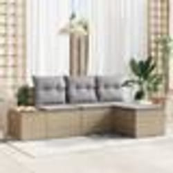 vidaXL Ensemble de Canapés de Jardin 4 Pièces avec Coussins Beige Rotin Poly Acacia