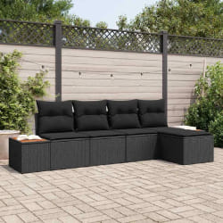 vidaXL Ensemble de canapé de jardin avec coussin 5 pcs Noir Poly rotin