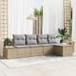 vidaXL Set de canapé de jardin 5 pièces avec coussins Beige Poly Rattan Acacia