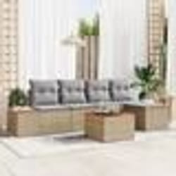 vidaXL Set de canapé de jardin de 6 pièces avec coussins Beige Poly Rattan Acacia