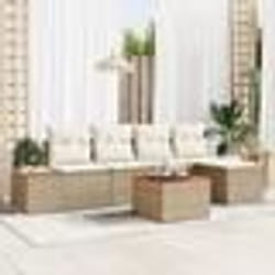 vidaXL Ensemble de canapé de jardin 6 pièces avec coussins Beige Poly Rotin Acacia
