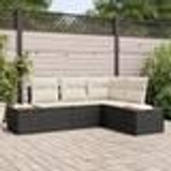 vidaXL Ensemble de canapés de jardin 4 pièces avec coussins Noir Poly Rattan Acacia