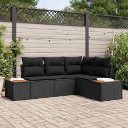 vidaXL Ensemble de canapé de jardin avec coussin 4 pcs Noir Poly rotin