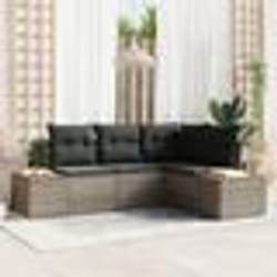 vidaXL Ensemble Canapé de Jardin 4 Pièces avec Coussins Gris Poly Rattan Acacia
