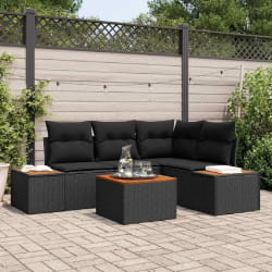 vidaXL Ensemble de canapé de jardin avec coussin 5 pcs Noir Poly rotin