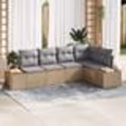 vidaXL Ensemble de Canapé de Jardin 5 Pièces avec Coussins Beige Rotin Poly Acacia