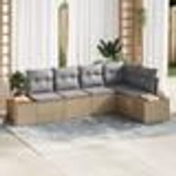 vidaXL Ensemble de Canapé de Jardin 5 Pièces avec Coussins Beige Rotin Poly Acacia