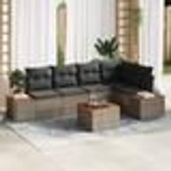 vidaXL Ensemble de canapés de jardin de 6 pièces avec coussins Gris Poly Rattan Acacia