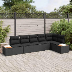vidaXL Ensemble de canapé de jardin avec coussin 6 pcs Noir Poly rotin