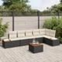 vidaXL Ensemble de canapé de jardin 7 pièces avec coussins noir poly rotin acacia