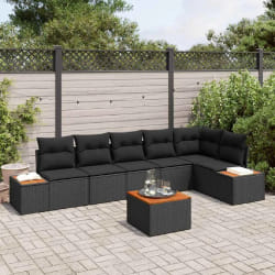 vidaXL Ensemble de canapé de jardin avec coussin 7 pcs Noir Poly rotin